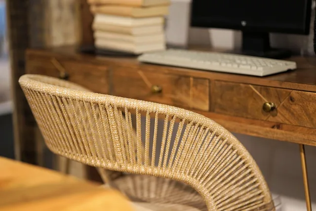 desk, computer, monitor, keyboard, wood, furniture, wooden, inside, table, chair, decoration, to sit, seating, workplace, drawer, desk, furniture, drawer, drawer, drawer, drawer, drawer. Coworking space equipment reviewed: what holds up and what does not