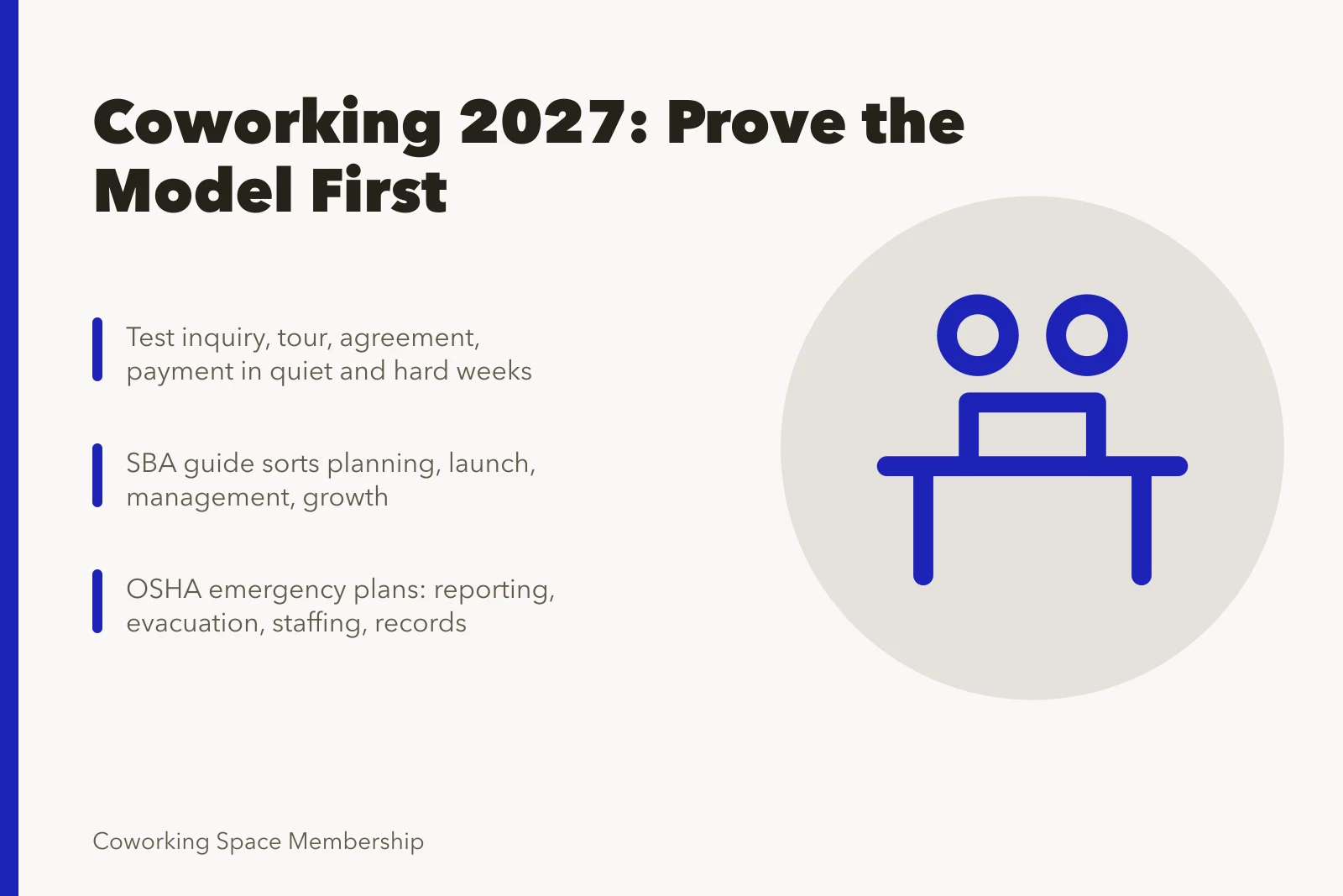 Coworking space trends 2027 card with planning, staffing, and emergency checklist points. Coworking space trends that move demand for 2027